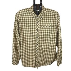 ExOfficio Mens Plaid Long Sleeve Button Down Shirt Green Brown Large PVJAG F13‎